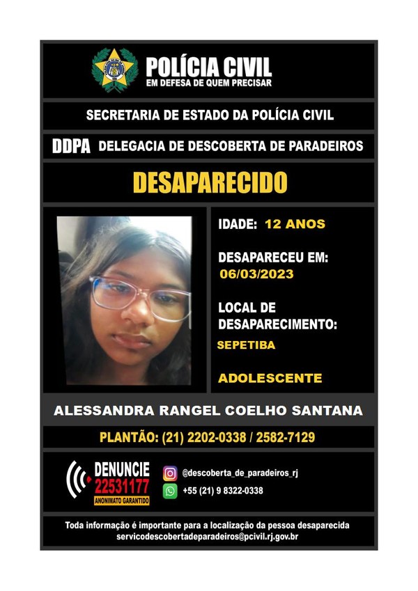Menina de 12 anos que está desaparecida foi abordada por perfil falso na  internet; polícia crê que jovem esteja no Rio, Rio de Janeiro