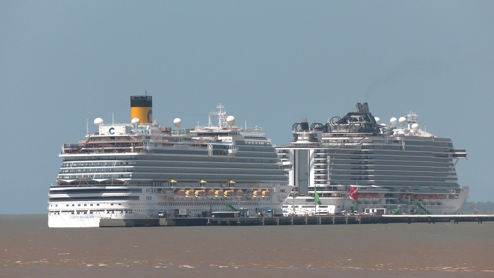 Navios estão ancorados no Porto de Outeiro, em Belém. — Foto: Reginaldo Gonçalves/TV Liberal