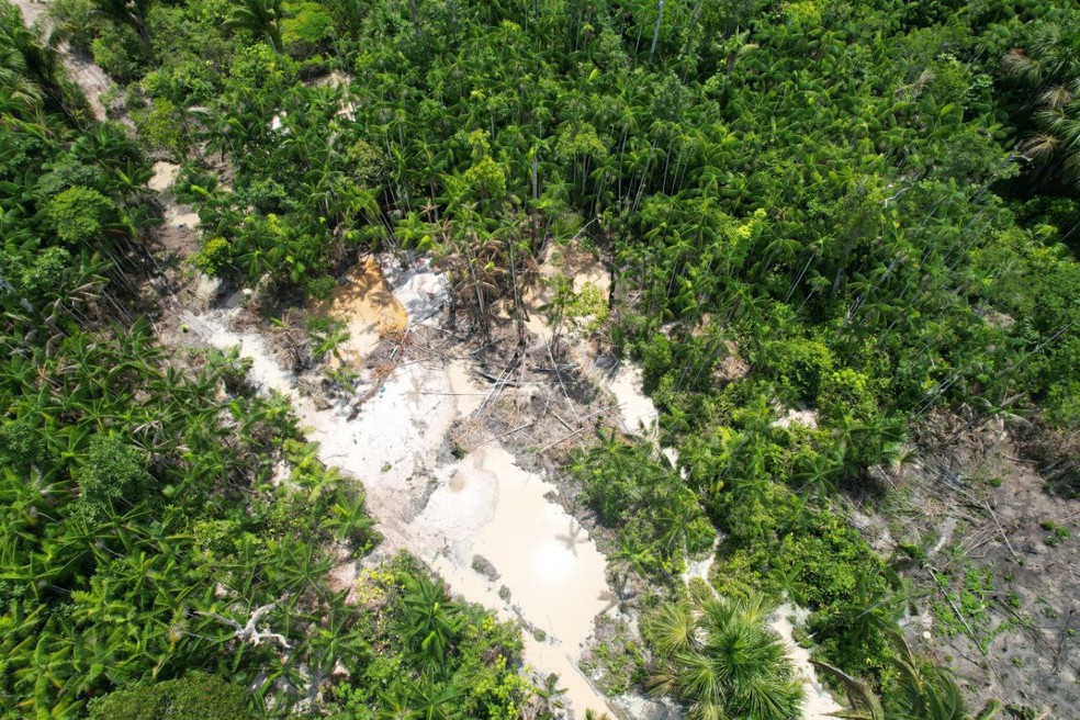 Garimpo ilegal próximo a aldeia Munduruku em novembro de 2022 — Foto: MPF/Reprodução 