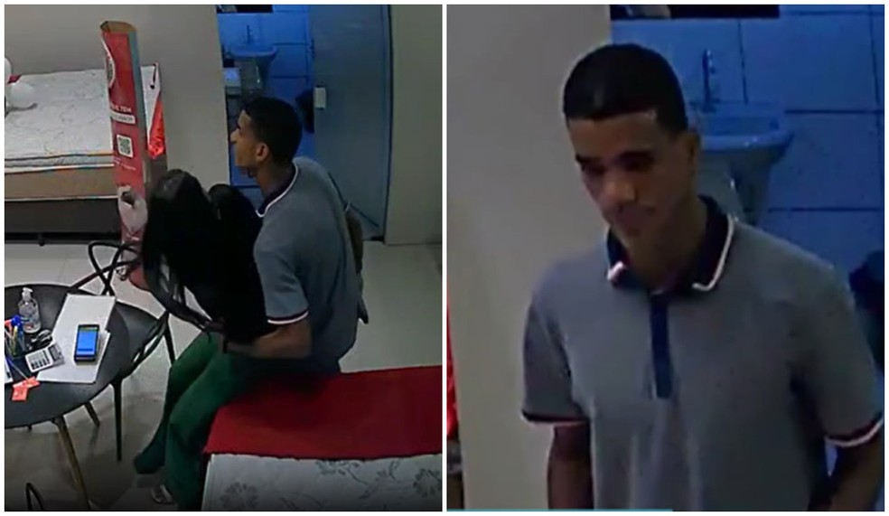 Suspeito de atacar vendedora da loja de colchões está sendo procurado pelos investigadores do 99º Distrito Policial, no bairro Campo Grande. — Foto: Reprodução