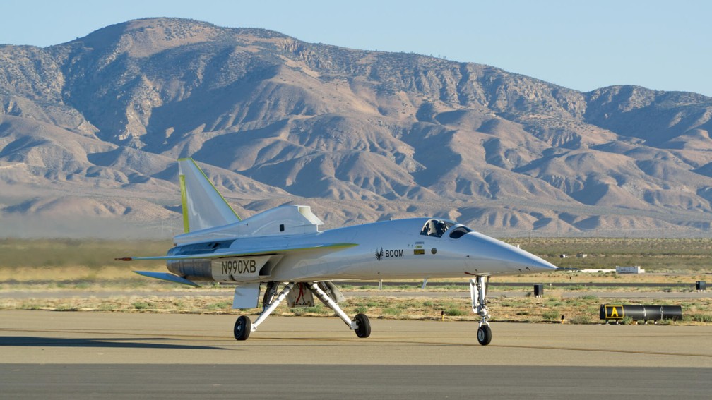 Avião supersônico XB-1, modelo de demonstração da fabricante Boom Supersonic — Foto: Divulgação/Boom Supersonic