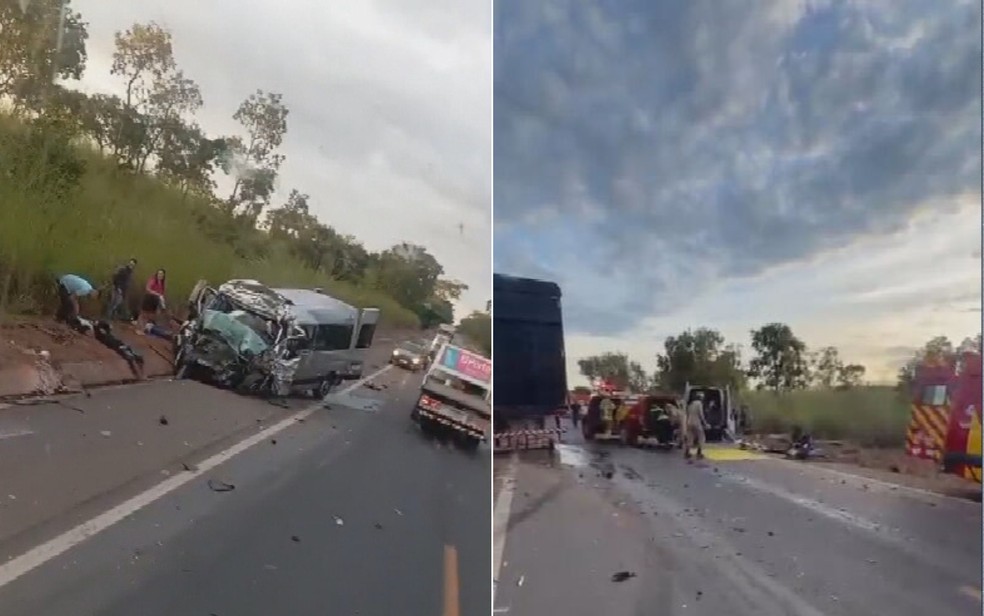 Acidente na BR-020, em Formosa, envolveu van, caminhonete e caminh�o e deixou oito mortos; v�timas da van eram da mesma fam�lia e voltavam de um vel�rio � Foto: Reprodu��o/TV Anhanguera