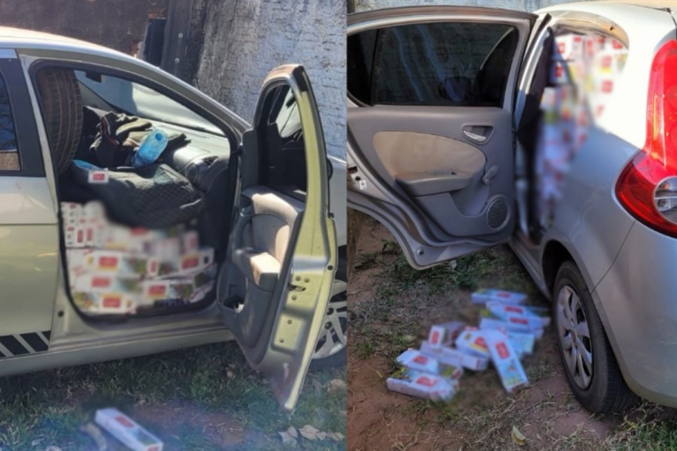 Carro carregado com cigarros sem nota fiscal é apreendido em Presidente Epitácio (SP) — Foto: Reprodução/Polícia Militar