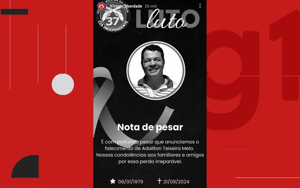 Companhia onde PM trabalhava emitiu nota de pesar — Foto: Redes sociais