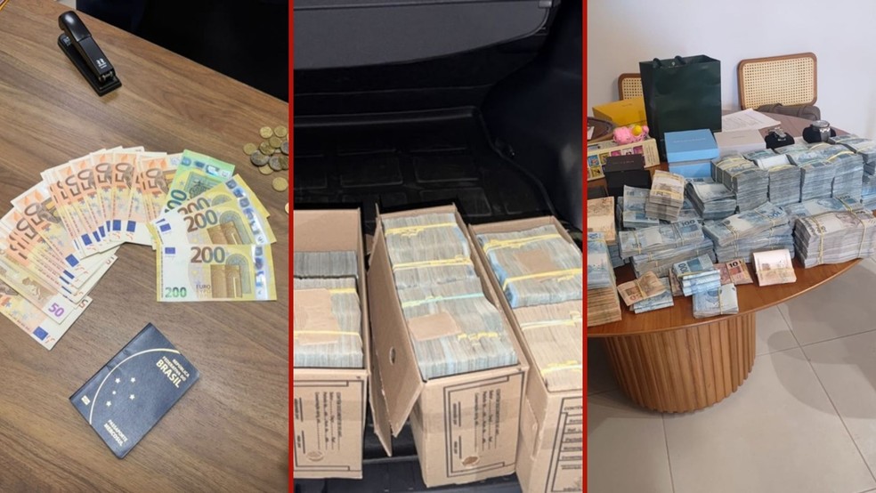 Dinheiro em reais, dólares e euros apreendido pela PF durante a Operação Tomada de Contas. — Foto: PF