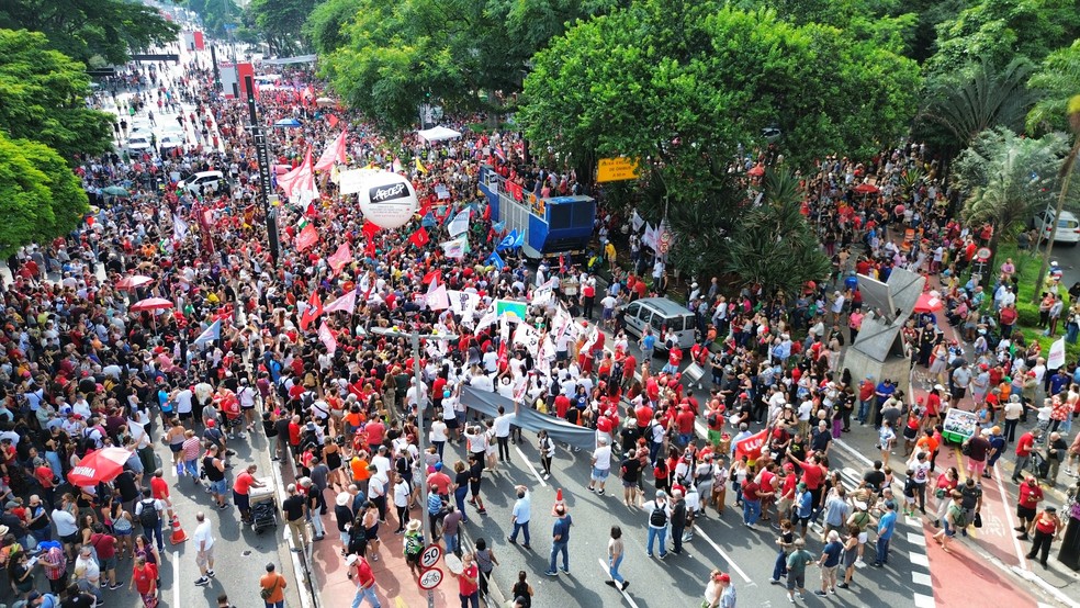 Manifestantes participam de ato contra a anistia para os golpistas do 8 de Janeiro, em São Paulo — Foto: RICARDO YAMAMOTO/THENEWS2/ESTADÃO CONTEÚDO
