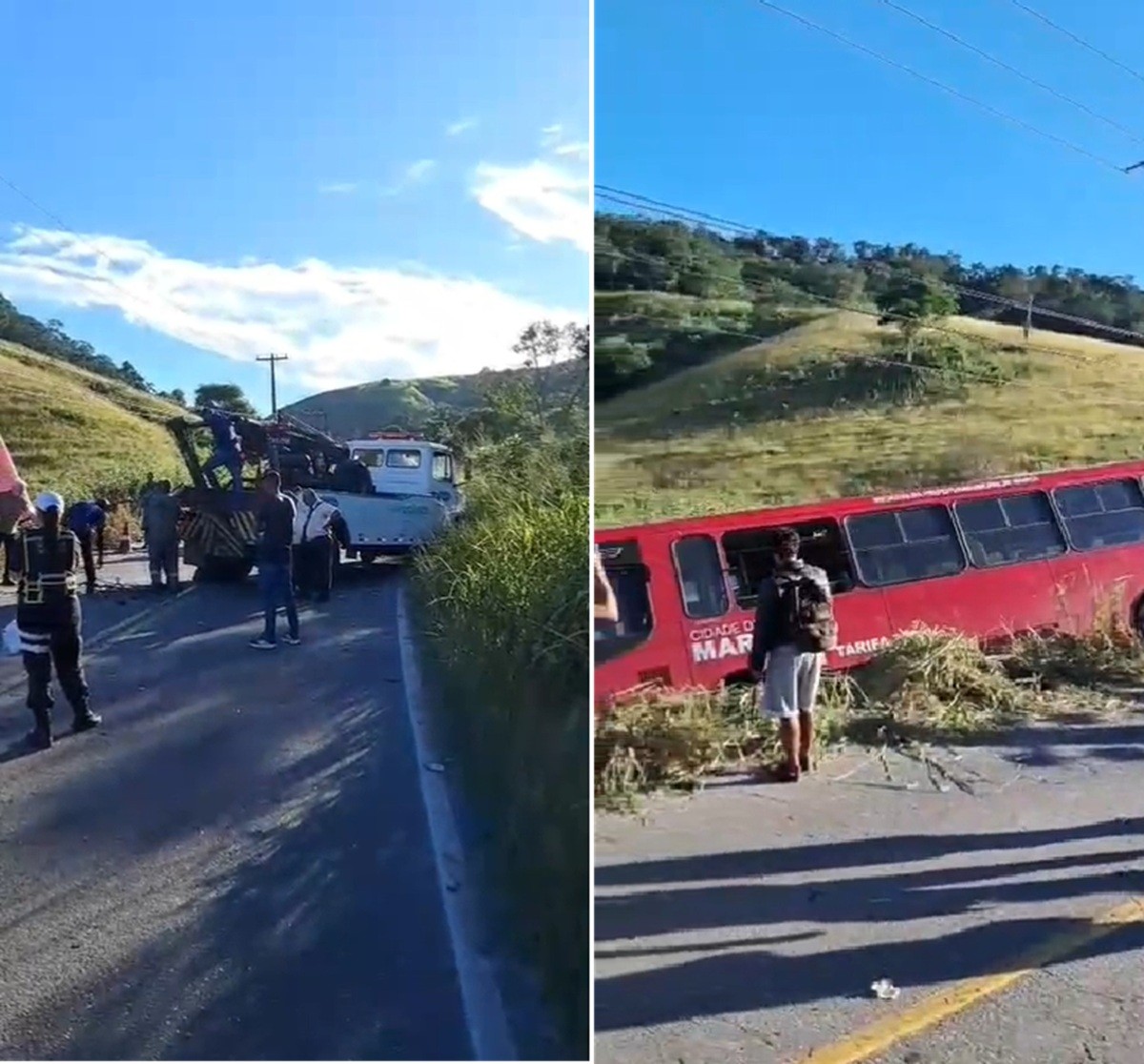 Acidente entre carro e ônibus ‘Vermelhinho’ deixa três feridos na RJ-114 