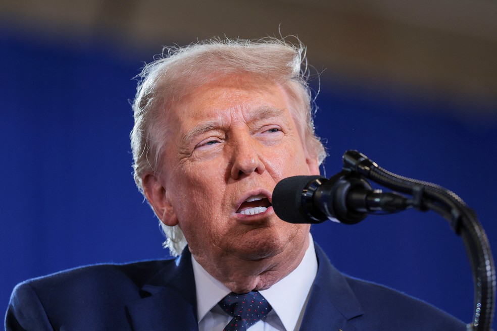 O presidente Donald Trump faz pronunciamento no Rockland Community College, em Suffern, Nova York — Foto: REUTERS/Kylie Cooper