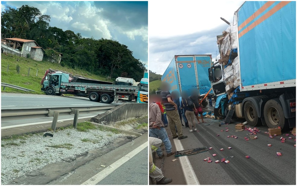 Engavetamento entre 7 veículos deixa dois feridos na Fernão Dias, em Cambuí, MG — Foto: Reprodução / Redes sociais