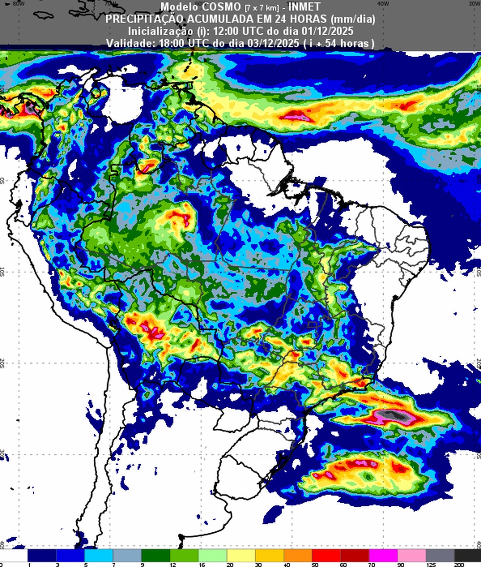 Corredor de umidade deve se formar nos próximos dias. — Foto: Inmet