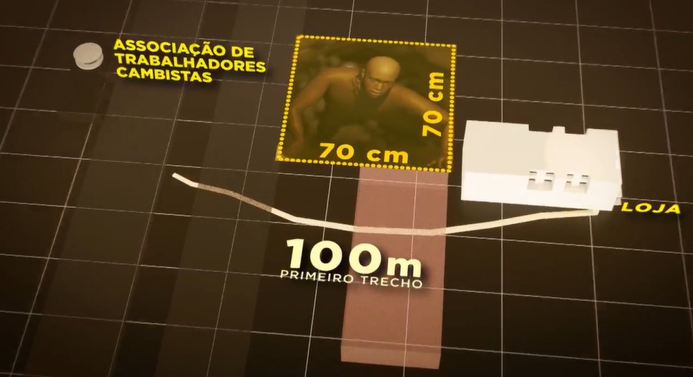 Túnel construído pelos criminosos tinha  apenas 70 centímetros para a passagem. — Foto: TV Globo/Reprodução