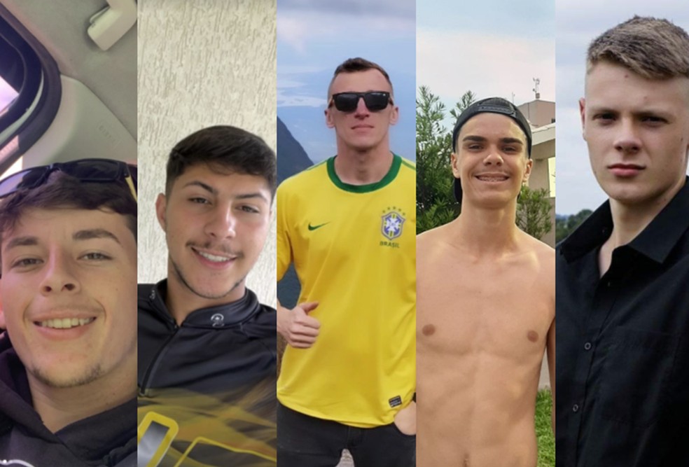 Vítimas são Gustavo Francisco Aguiar Franco, Thiago Vanderlei Bay, Jonar Gerber, André Luiz e Gabriel Lubanski — Foto: Redes sociais/ Reprodução