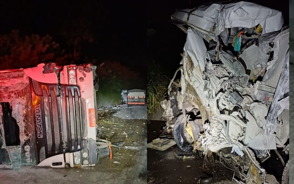 Duas pessoas morrem e uma fica ferida aps batida entre dois caminhes e carro no sul da Bahia — Foto: Reproduo/Redes Sociais