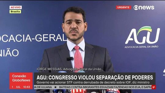 Governo vai recorrer na Justiça contra derrubada do IOF, diz AGU - Legislativo aprovou derrubada do aumento IOF, imposto sobre empréstimos e operações de câmbio. Sem alta do imposto, governo terá de anunciar novo bloqueio, ou aumento de arrecadação, para equilibrar as contas públicas e buscar a meta fiscal deste ano. 