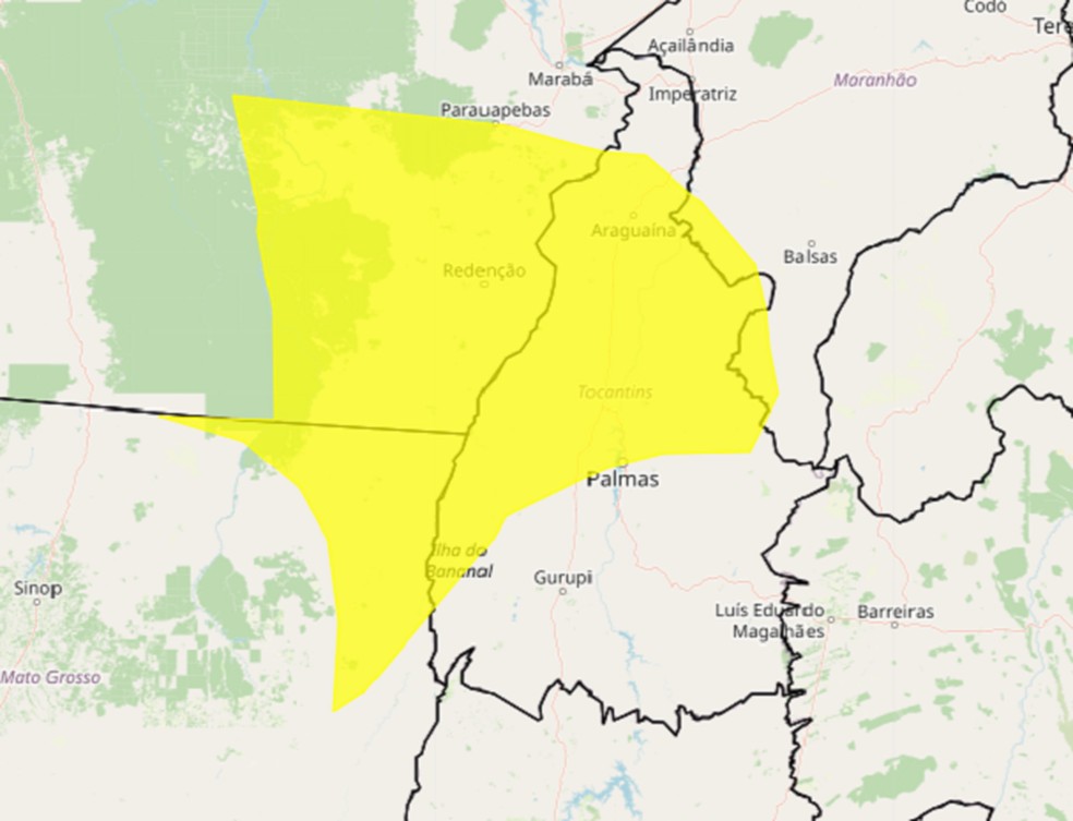 Tocantins tem alerta de perigo potencial com possibilidade de chuvas intensas — Foto: Reprodução/Inmet