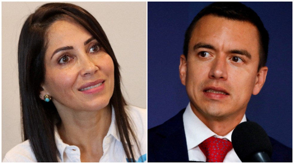 Luisa Gonzalez e Daniel Noboa — Foto: REUTERS/Henry Romero; REUTERS/Karen Toro
