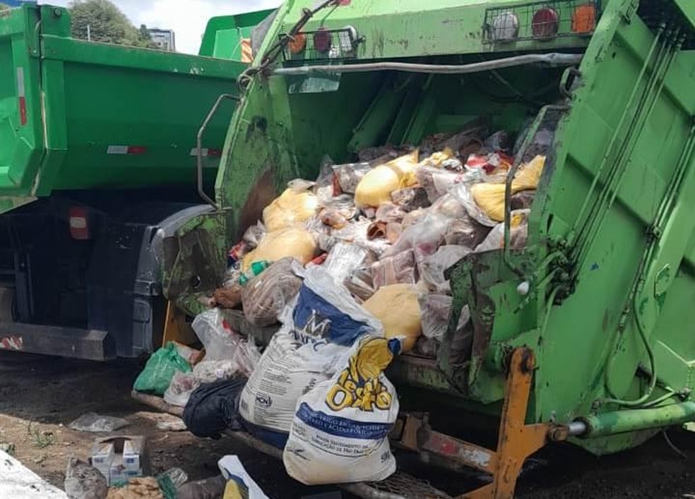 Alimentos estragados e apreendidos foram levados para aterro sanitário  — Foto: Visa