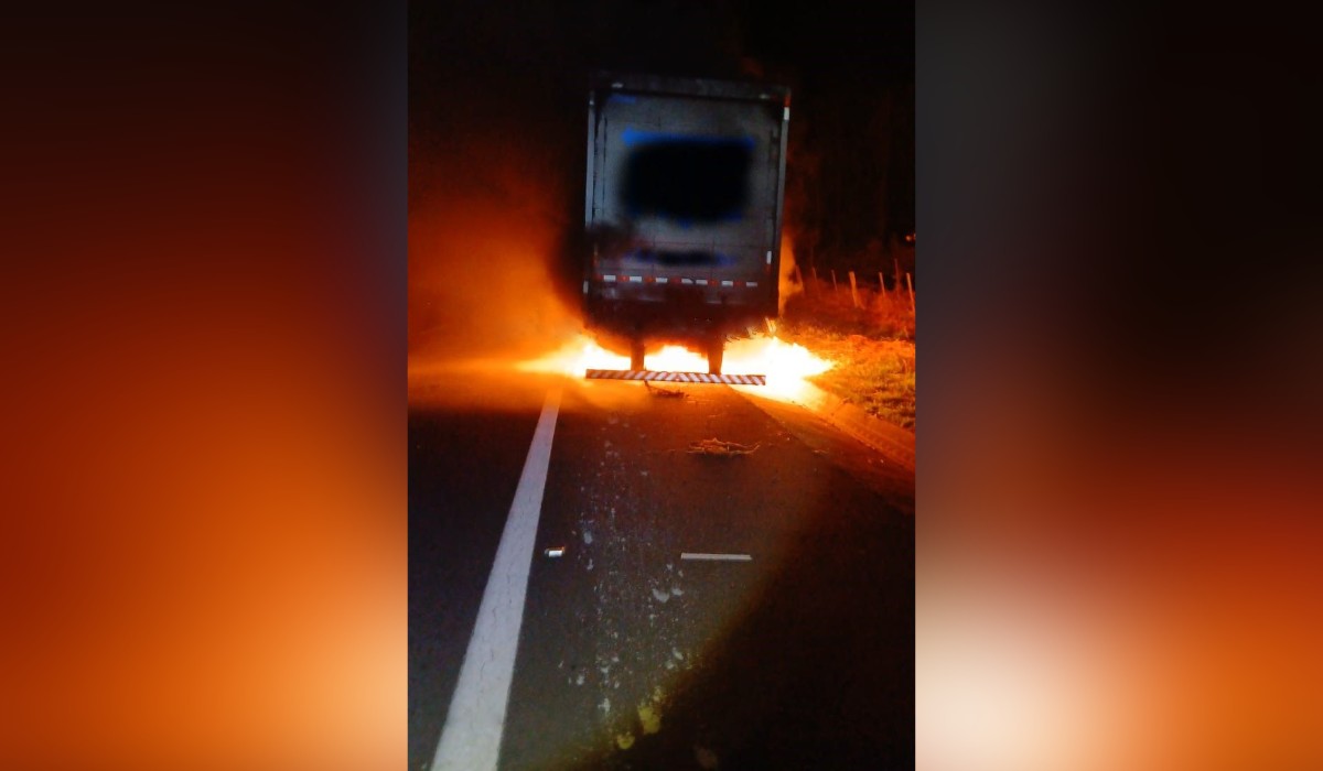 Carreta com 10 toneladas de peças agrícolas pega fogo em rodovia no interior de SP 