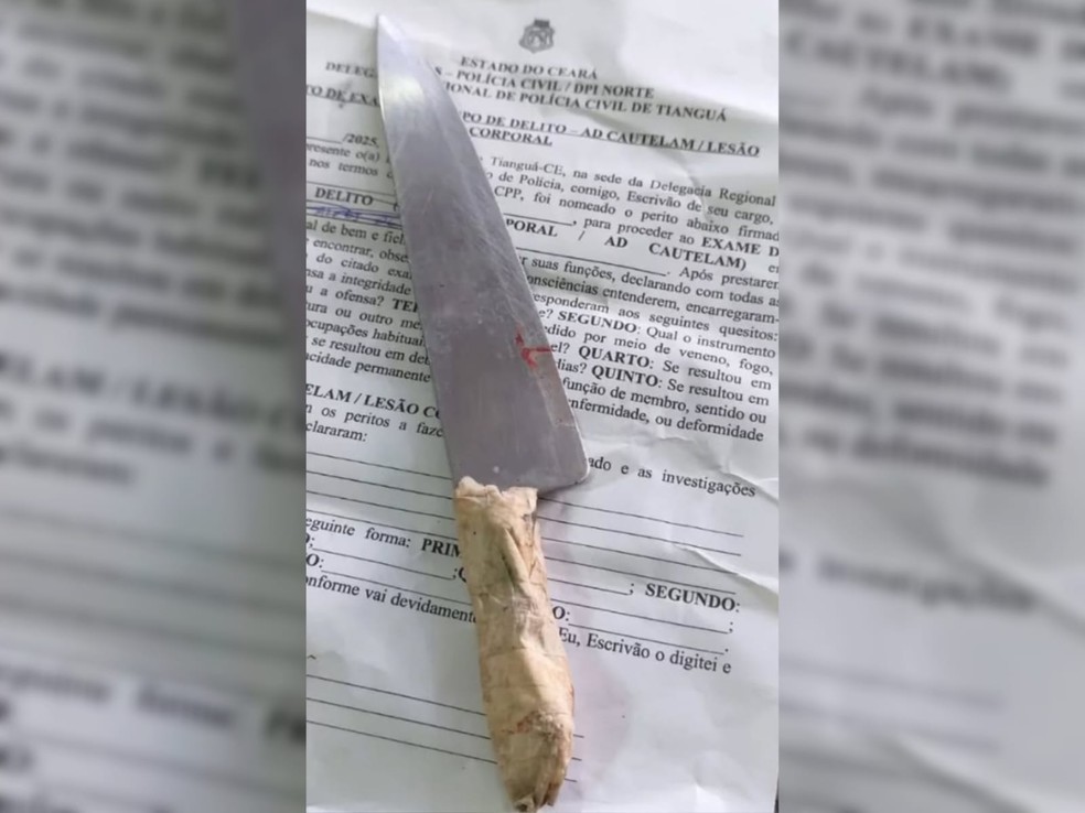 Homem foi preso por suspeita de atacar três policias militares com faca durante festa de réveillon em Tianguá. — Foto: Reprodução