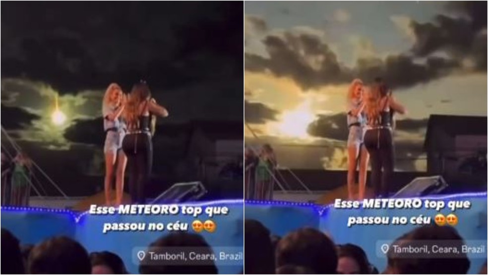 Meteoro cruza o céu durante show da cantora Simone Mendes em Tamboril. — Foto: Reprodução