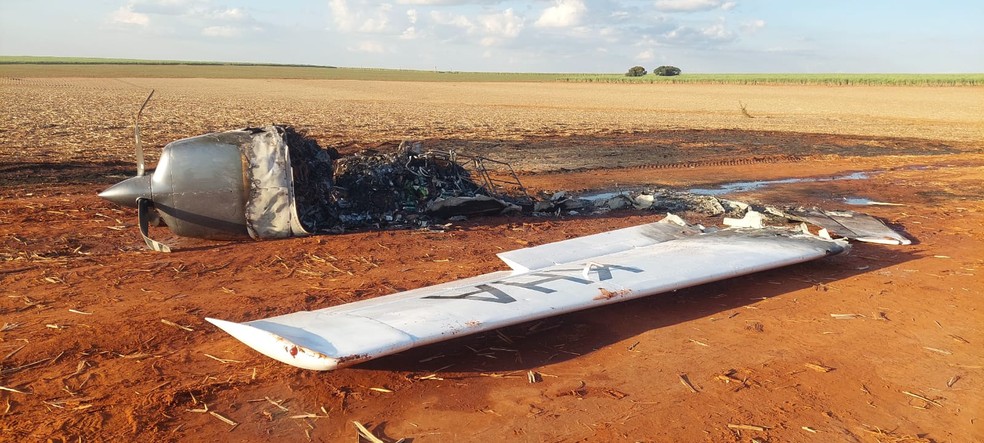 Avi&atilde;o de pequeno faz pouso for&ccedil;ado em Guapia&ccedil;u (SP) &mdash; Foto: TV TEM / Rodrigo Carraro