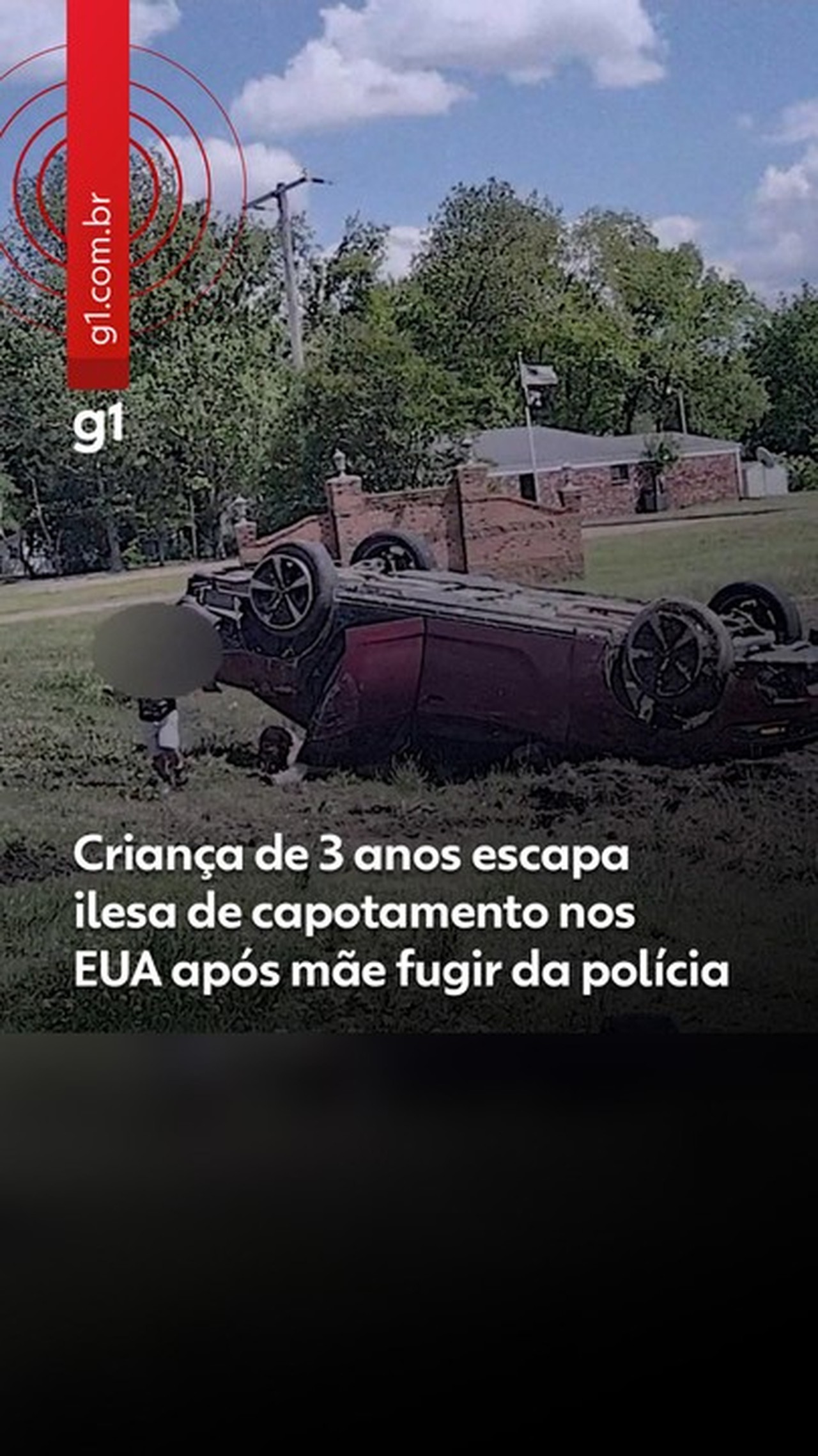 criança de 3 anos escapa ilesa de capotamento nos EUA após pai fugir da polícia