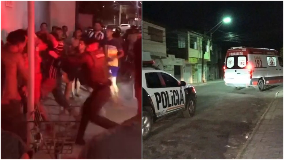 Assaltantes são agredidos por dezenas de pessoas e são restados policiais no Ceará — Foto: Reprodução