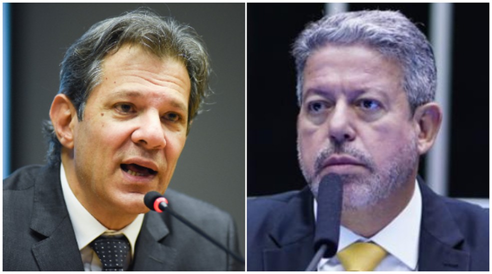 Ministro da Fazenda, Fernando Haddad, e o presidente da Câmara, Arthur Lira — Foto: TON MOLINA/FOTOARENA/FOTOARENA/ESTADÃO CONTEÚDO; Pablo Valadares/Câmara dos Deputados