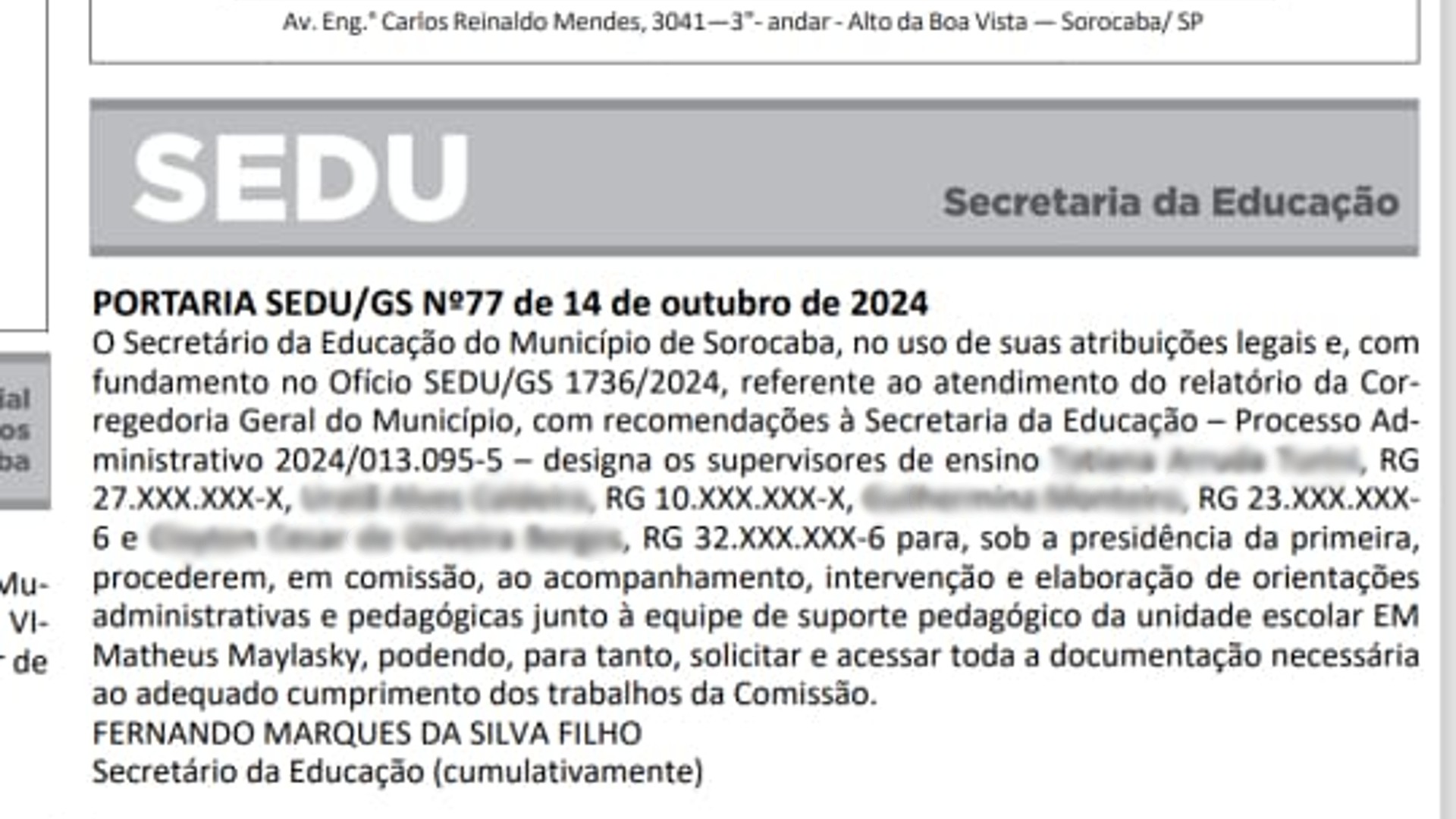 Corregedoria investiga suspeitas de irregularidades fiscais em escola municipal de Sorocaba