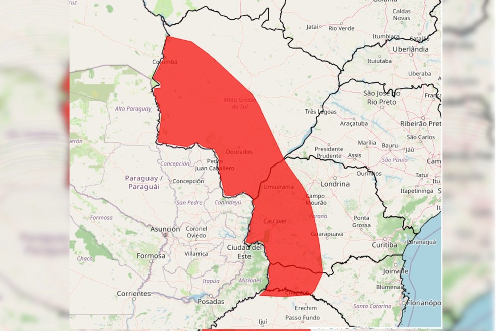 Onda de calor em Mato Grosso do Sul. — Foto: Inmet/Reprodução