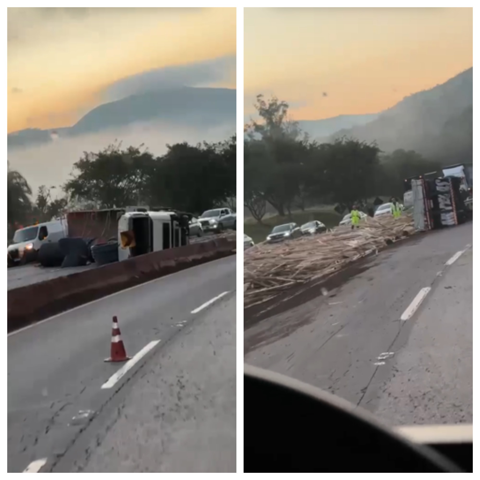 Acidente entre caminhão, carreta e carro deixa um morto na Rodovia Fernão Dias, na Grande BH; VÍDEO