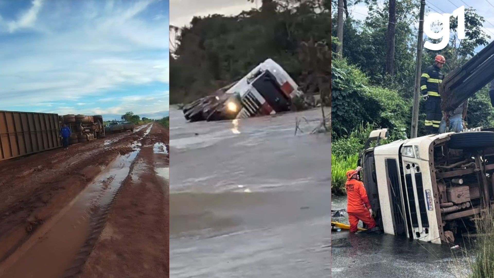 Chuvas provocam 3 acidentes envolvendo veículos de carga no mesmo dia em MT