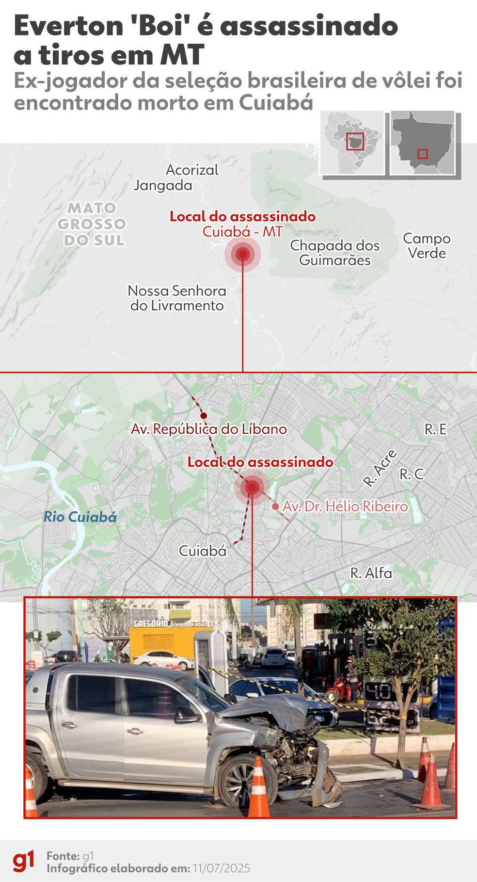 Acidente ocorreu no Bairro República do Líbano, em Cuiabá — Foto: Arte g1