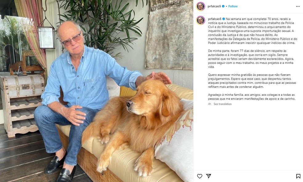 Falco se pronunciou pela primeira vez sobre o processo em que foi acusado de importunao sexual — Foto: Reproduo/Redes Sociais
