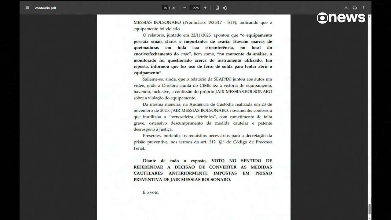 Moraes vota para manter prisão preventiva de Bolsonaro; placar no STF é de 1x0
