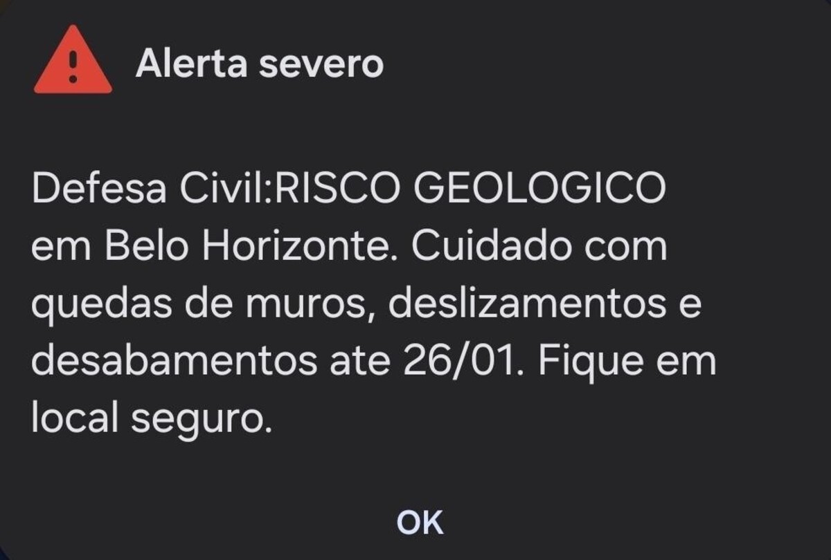 Defesa Civil de BH emite alerta de risco geológico até 26 de janeiro