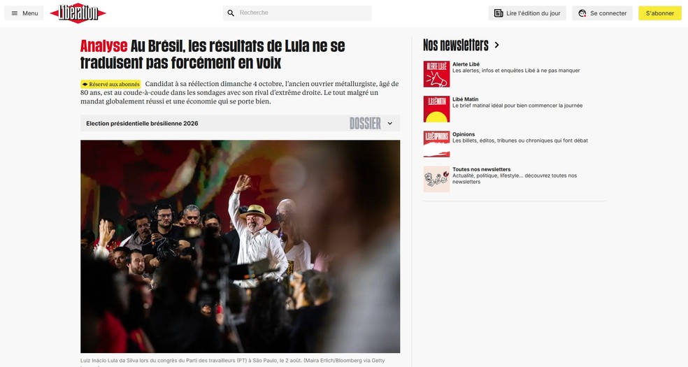 Análise do jornal Libération sobre as eleições do Brasil — Foto: Reprodução