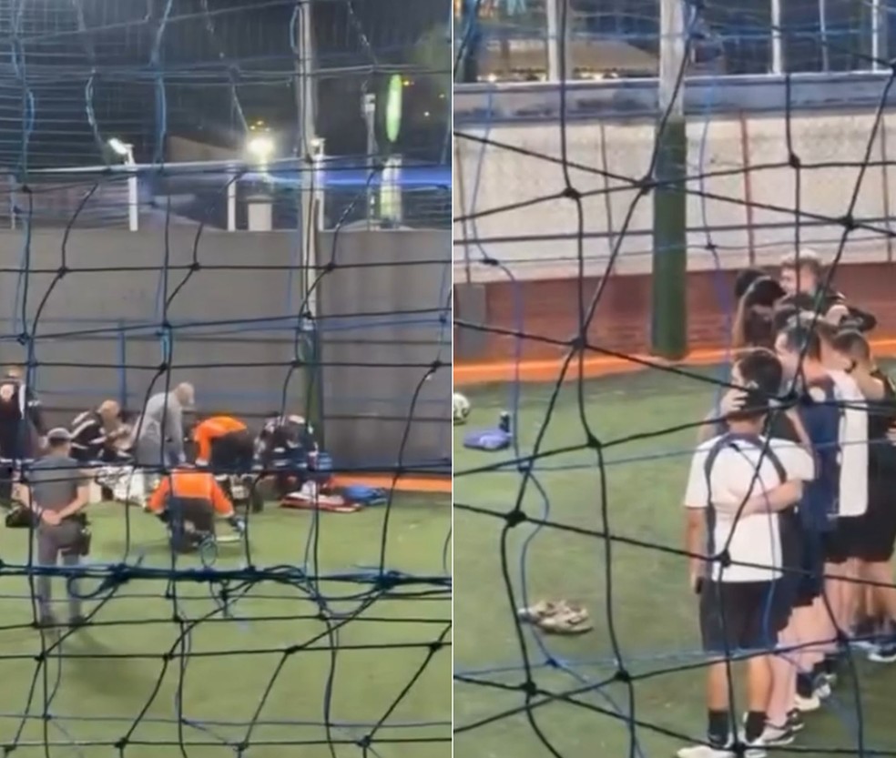Jovem passou mal durante uma partida de futebol em Bauru — Foto: Bauruzão Mil Graus/ Reprodução