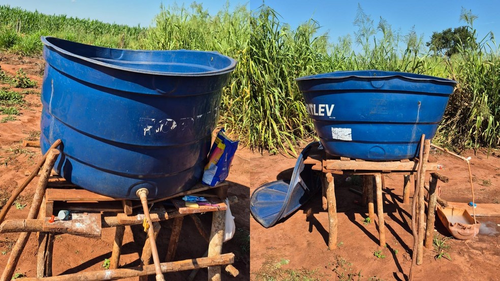 Caixa d'água está ao lado de plantações — Foto: Imagens cedidas: LAET/ UNILA