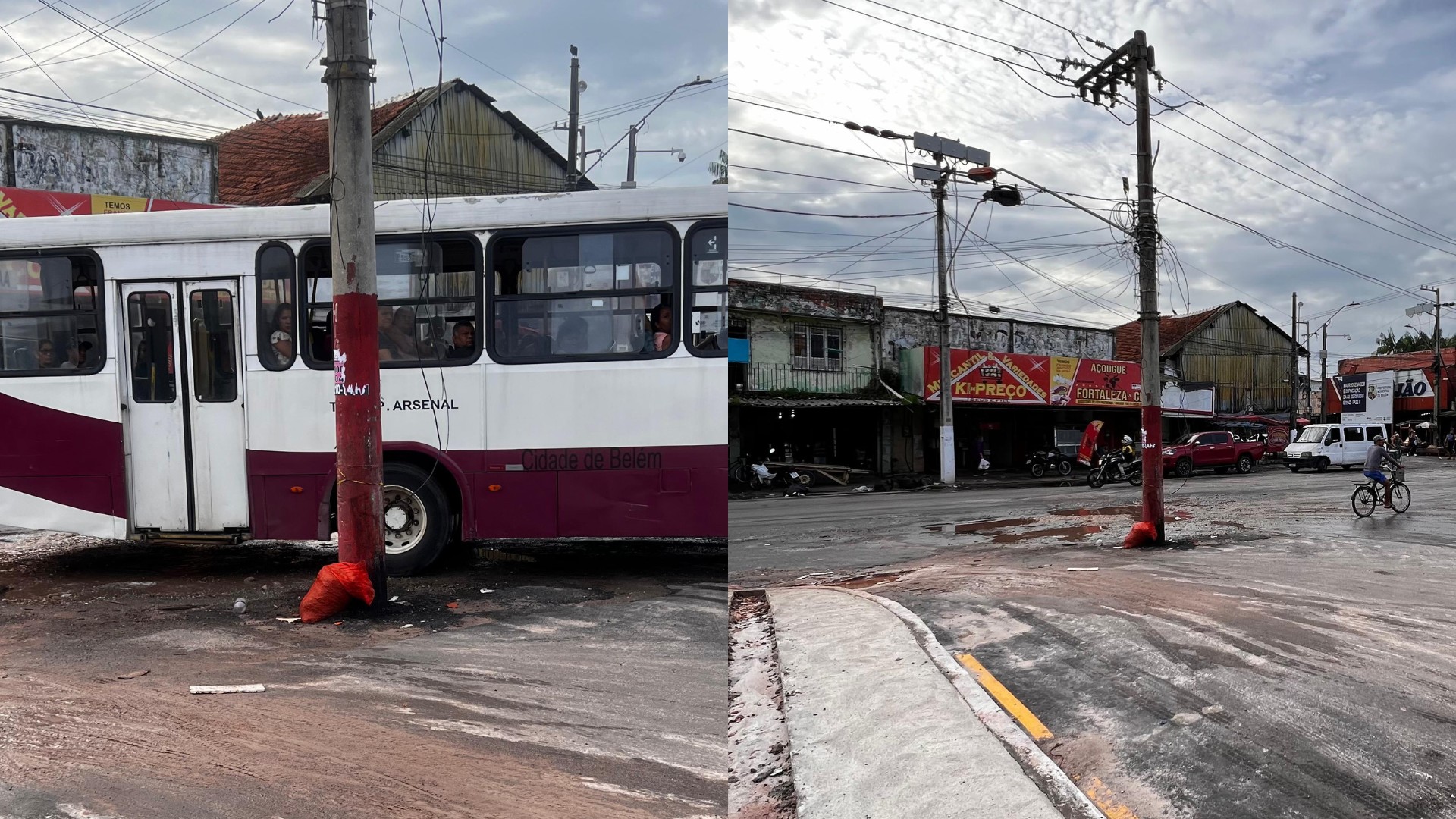 Poste no meio de encontro entre avenidas de Belém chama a atenção e atrapalha motoristas; VÍDEO