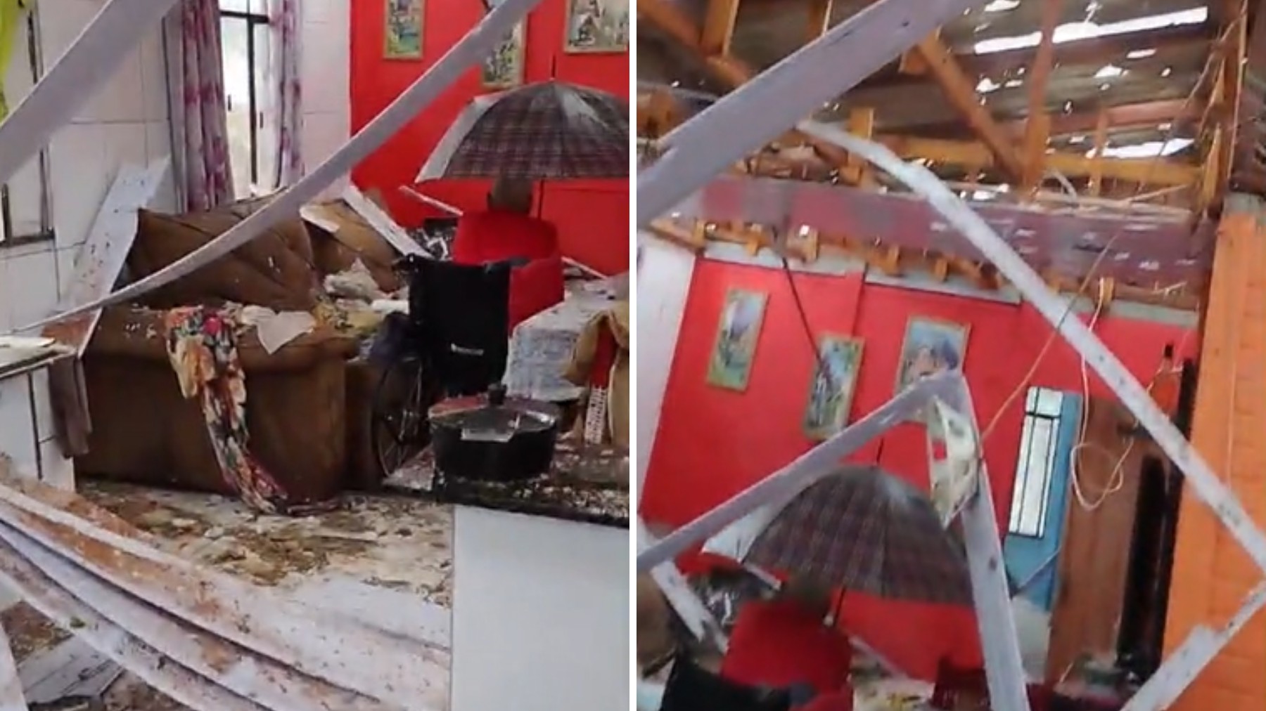 VÍDEO: após ter telhado destruído por granizo, idoso tenta se proteger de temporal com guarda-chuva no Paraná; mais de 6,8 mil tiveram casas afetadas