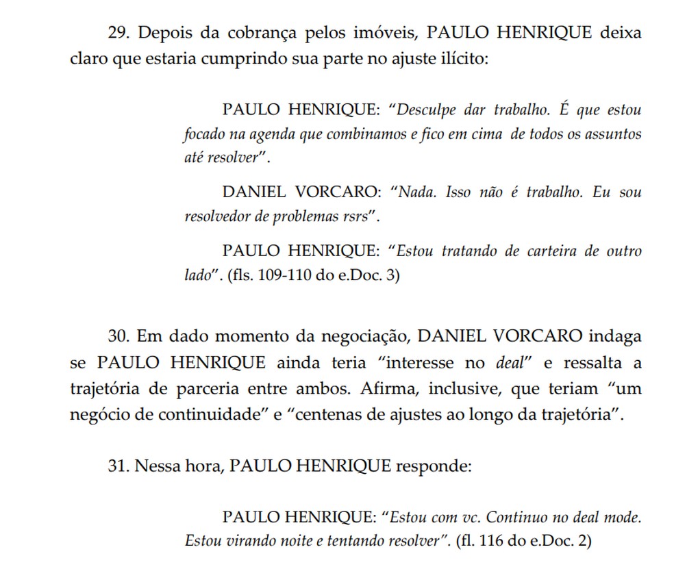 Troca de mensagens entre Paulo Henrique e Vorcaro — Foto: Reprodução