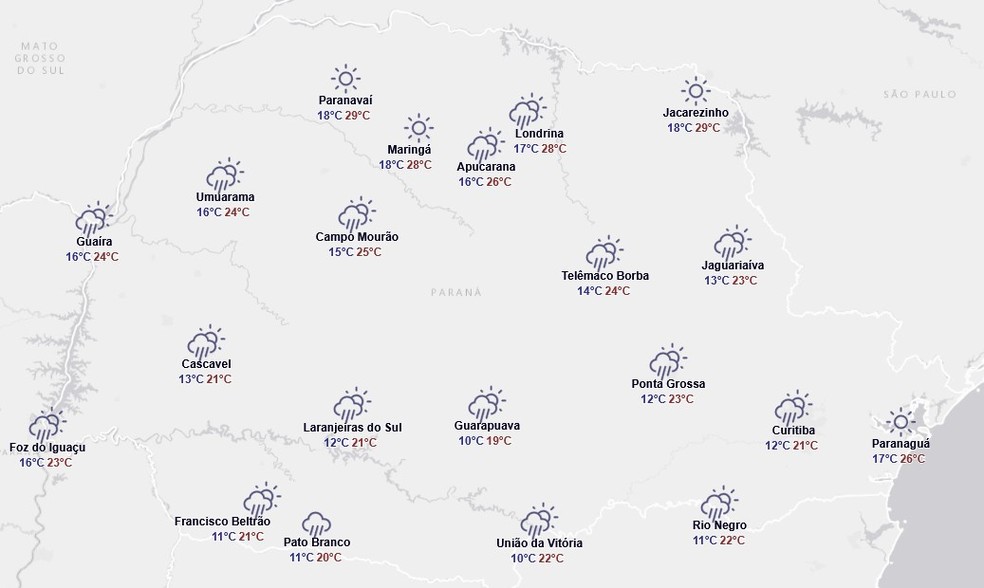 Previsão do tempo do Simepar para terça-feira, 9 de setembro — Foto: Reprodução/Simepar