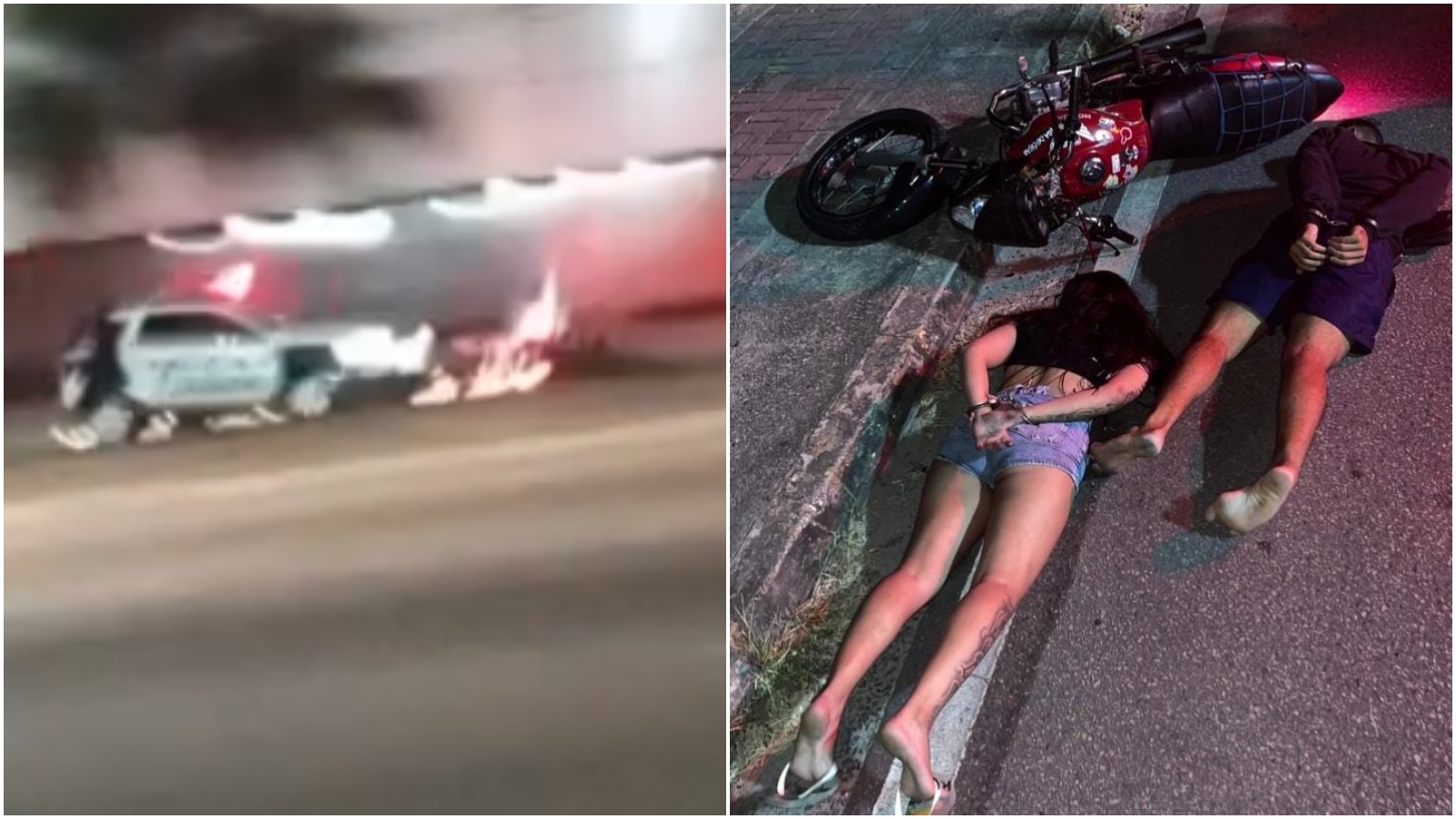 Vídeo: policial colide e derruba moto em movimento e prende casal após perseguição
