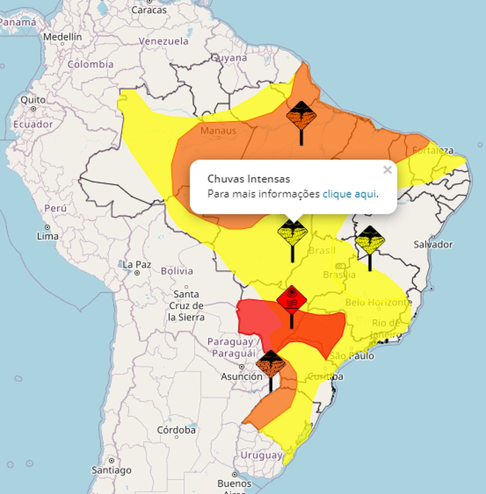 Alertas do Inmet. — Foto: Inmet/Reprodução
