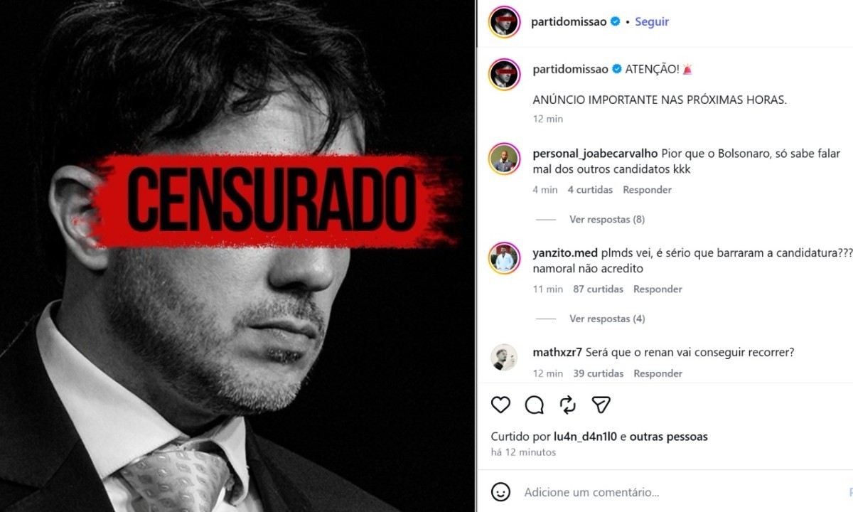 'Censurado': Renan Santos e Missão fazem post após Toffoli suspender propaganda digital do candidato