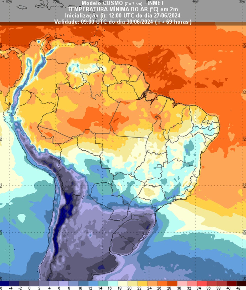 Sul deve enfrentar onda de frio nos prximos dias. Frente fria deve avanar tambm para o Sudeste e para o Centro-Oeste. — Foto: Inmet