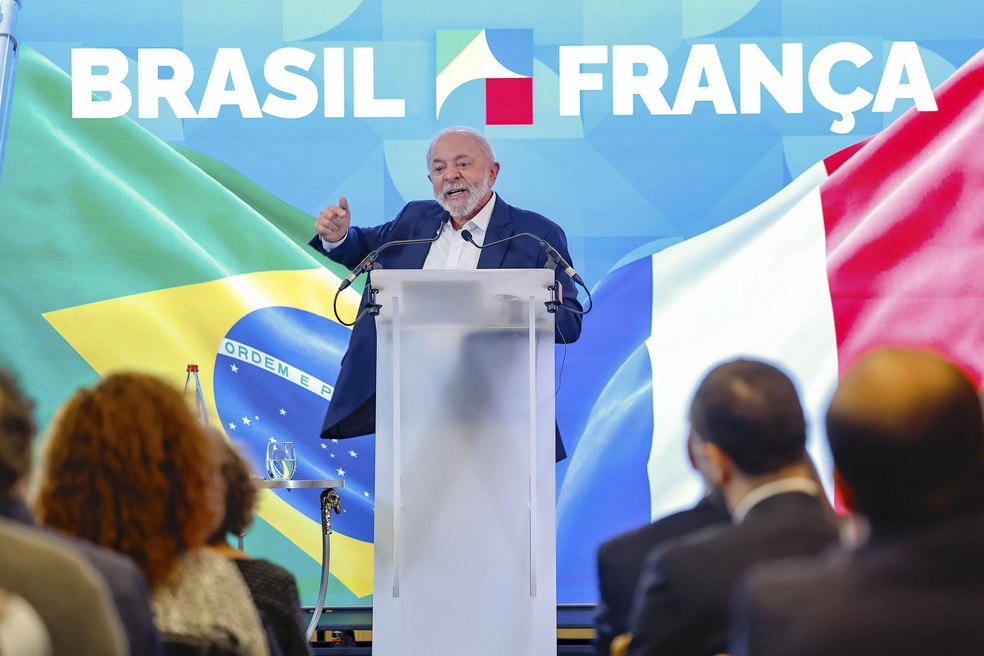 Presidente Lula fala a jornalistas em coletiva na Frana  Foto: Ricardo Stuckert/Presidncia da Repblica