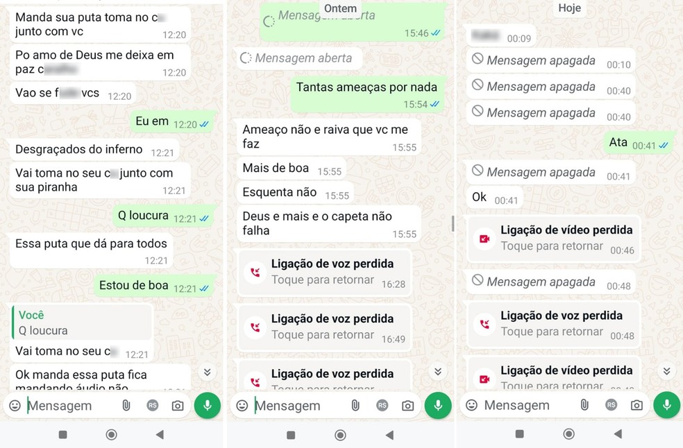 Mensagens da mulher para o ex — Foto: Reprodução
