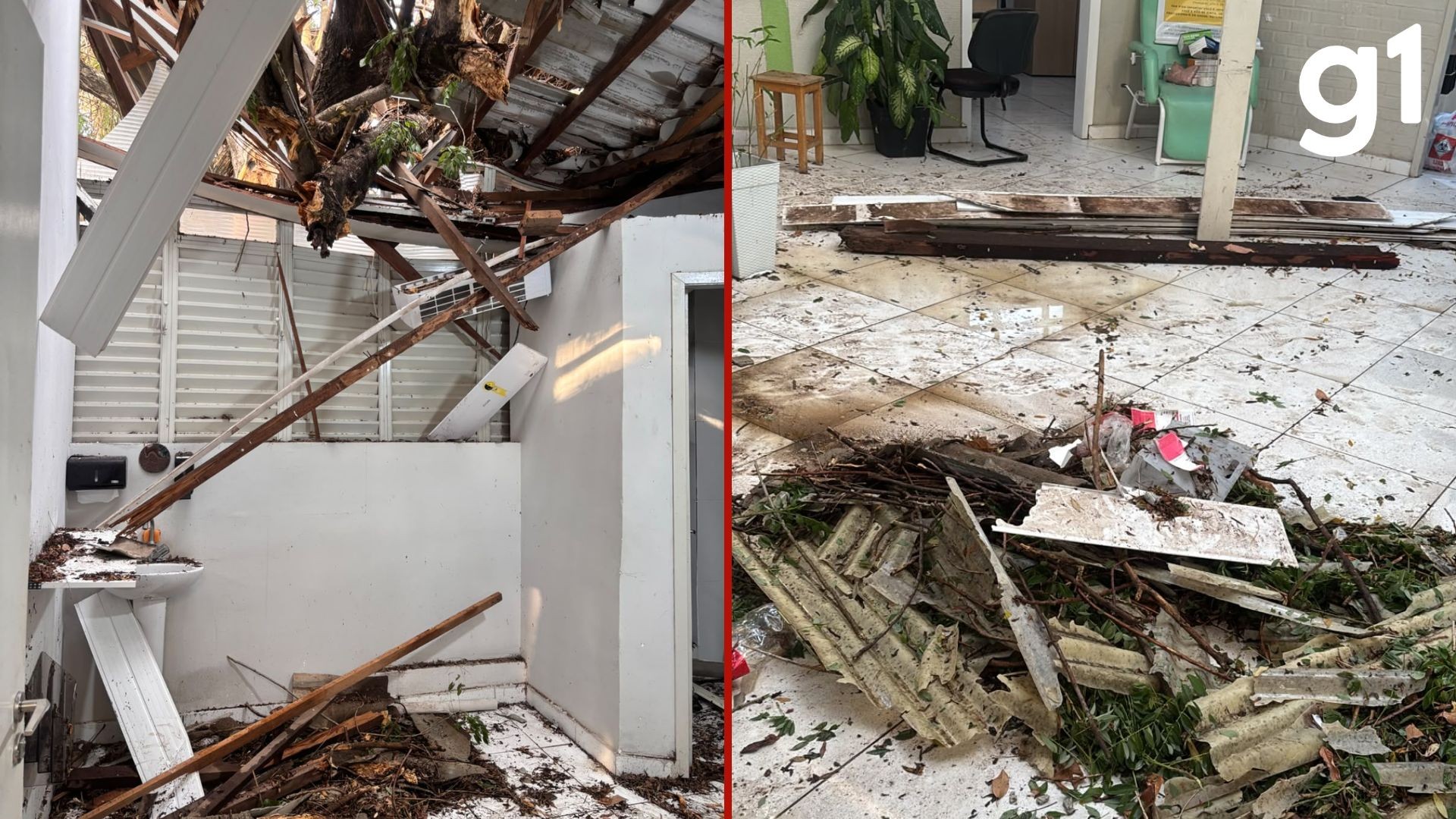 Árvore cai em unidade de saúde durante chuva e deixa enfermeira ferida em Cuiabá